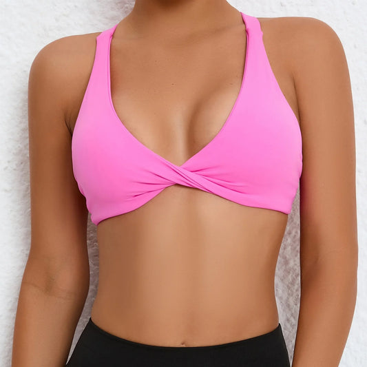 GearUp Deep V Sports Bra – Strappy Backless High-Support Padded Workout Top