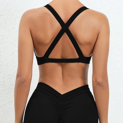GearUp Deep V Sports Bra – Strappy Backless High-Support Padded Workout Top