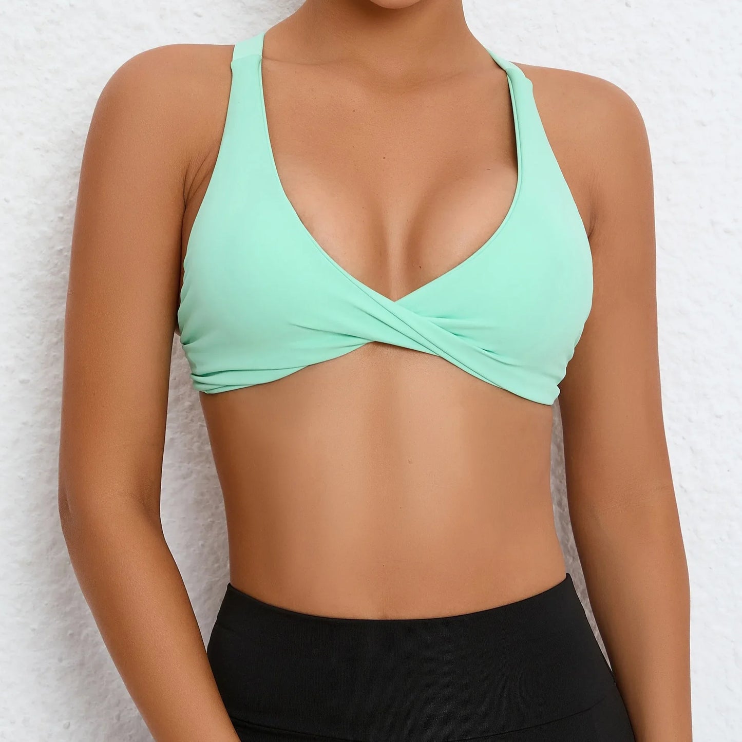 GearUp Deep V Sports Bra – Strappy Backless High-Support Padded Workout Top